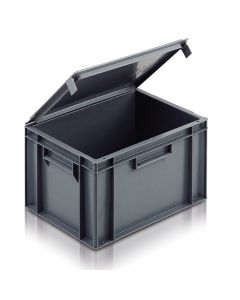 EC4030246IL - Euro Container with Integrated Lid 400x300x246H (mm) Solid Base and Sides - Grey