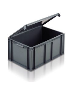 EC6040291IL - Euro Container with Integrated Lid 600x400x291H (mm) Solid Base and Sides - Grey