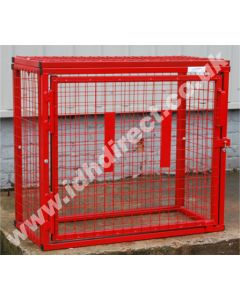 Red Square Mesh Cage with Door Closed.