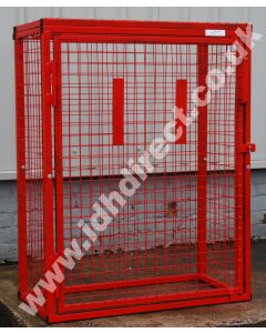 Tall Red Mesh Cage with Door Closed/