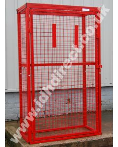 Tall and Wide Red Mesh Cage with Door Closed.
