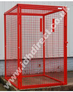 Tall, Wide and Deep Red Mesh Cage with Door Closed.
